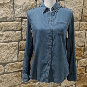 Seven7 Button Down Striped Blue Size XS Collared Oxford Shirt Long Sleeve